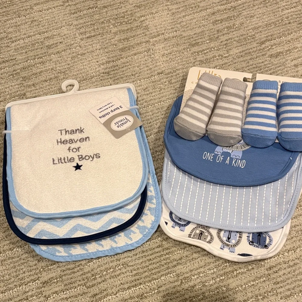 Blue Baby Bib and Sock Set - One of a Kind